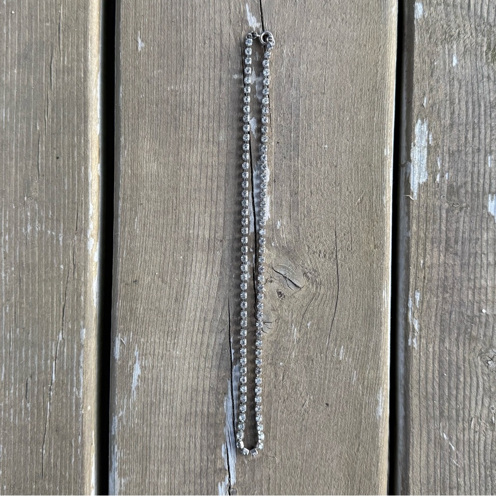 Vintage Silver Tone Rhinestone Tennis Necklace